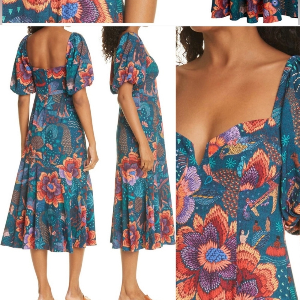 NWT Farm rio teal river creatures slit dress